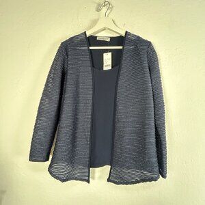 Hamilton Womens Textured Cardigan Top Twin Set Navy Blue Size Small Stretch New